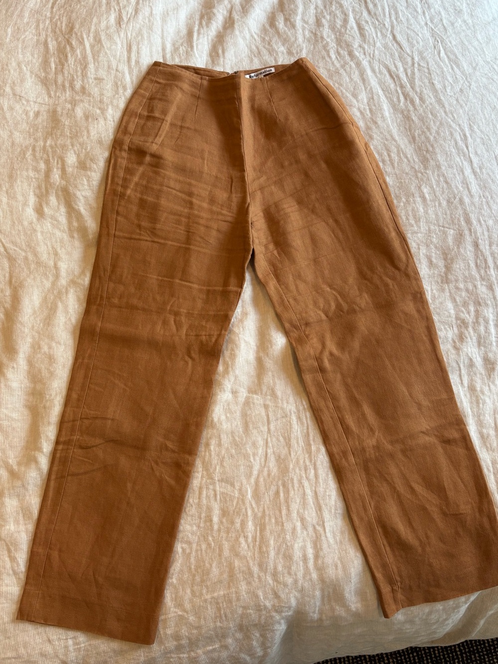 Reformation Camel Linen Trousers